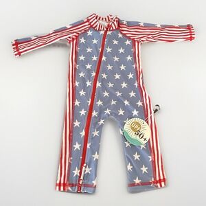 Caden Lane Long Sleeve Swim Suit Romper Rash Guard 0-3 Month NWT Stars Red‎ Blue